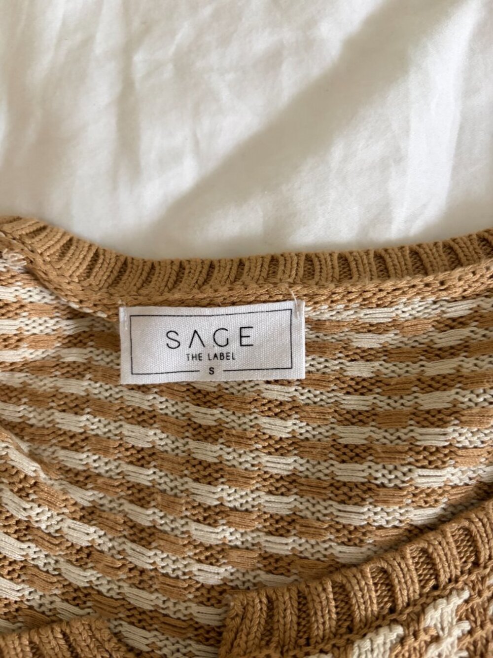 Sage the Label Tie Front Knit Cropped Cardigan Sweater Tan Cream Size Small - Picture 2 of 3